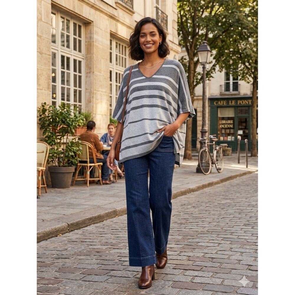 Eileen Fisher Gray Striped M/L Organic Cotton Luxury Minimalist Tunic Lagenlook